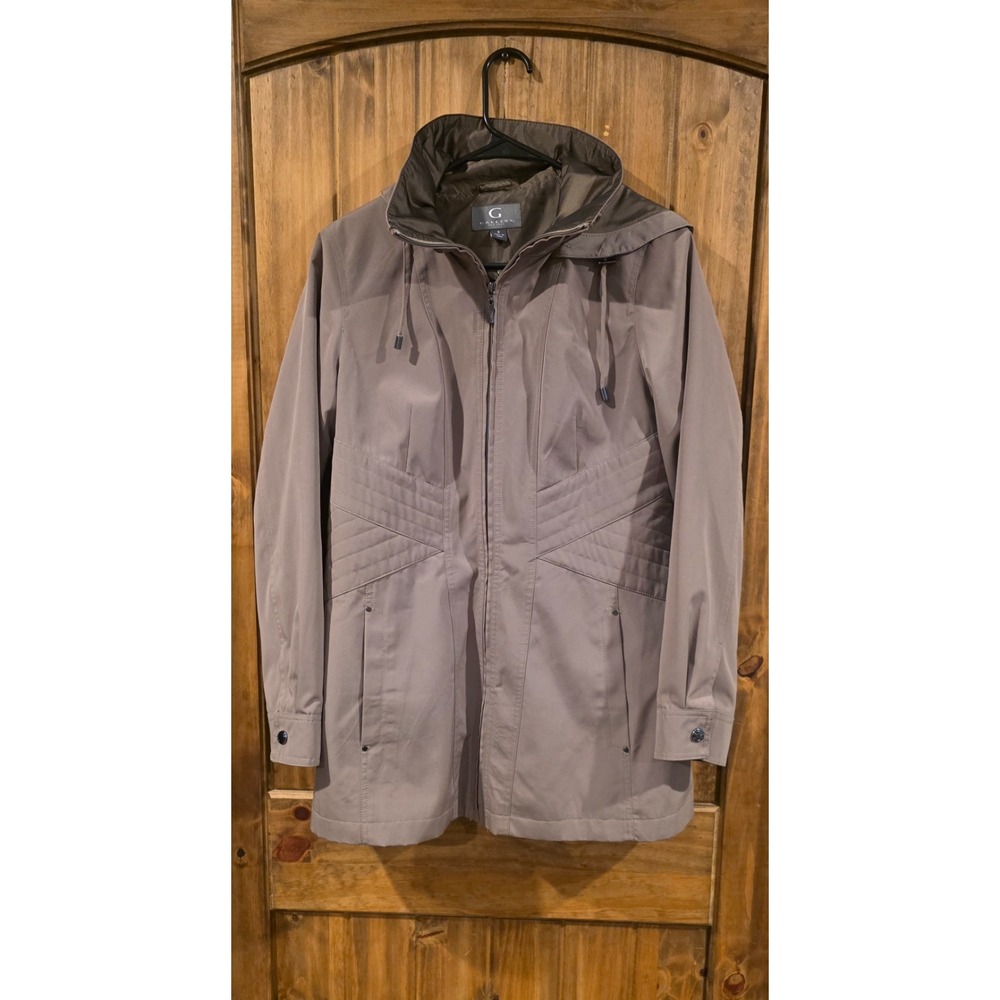 Gallery Rain Jacket Womens S Taupe Full Zip Long Sleeve Packabble Hooded Outdoor